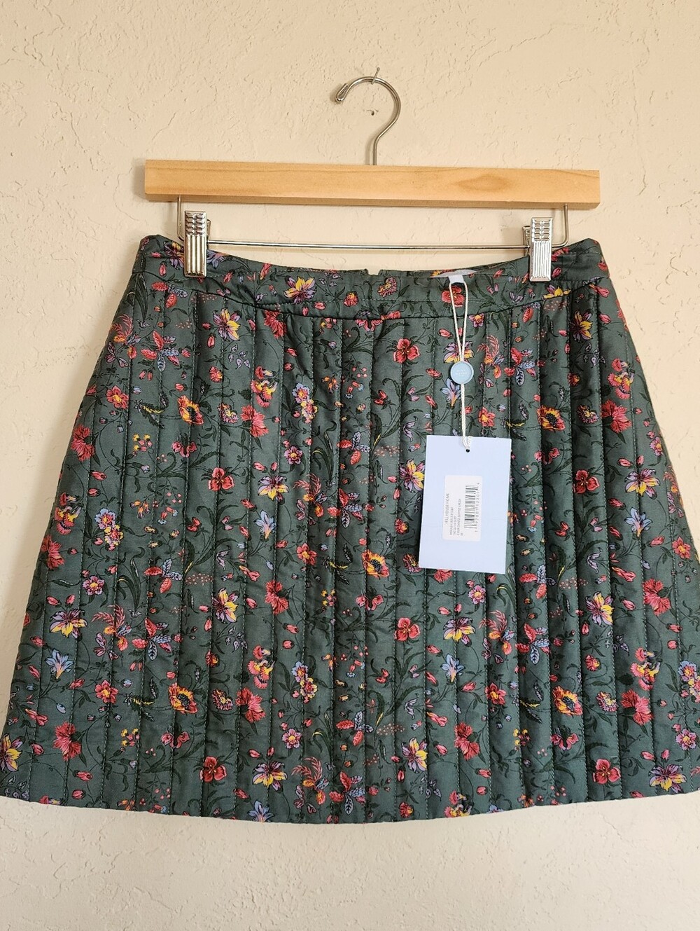 NWT Hill House Flueur Chintz Bottle Green Quilted Floral Mini Skirt Medium
